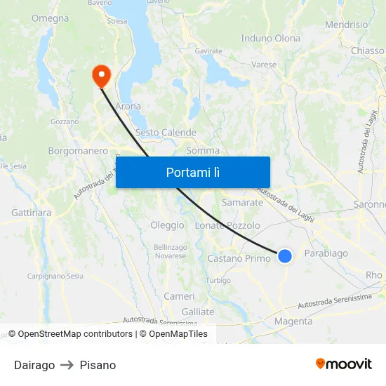Dairago to Pisano map