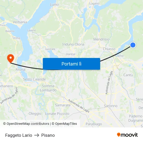 Faggeto Lario to Pisano map