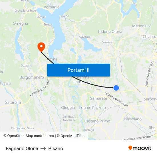 Fagnano Olona to Pisano map
