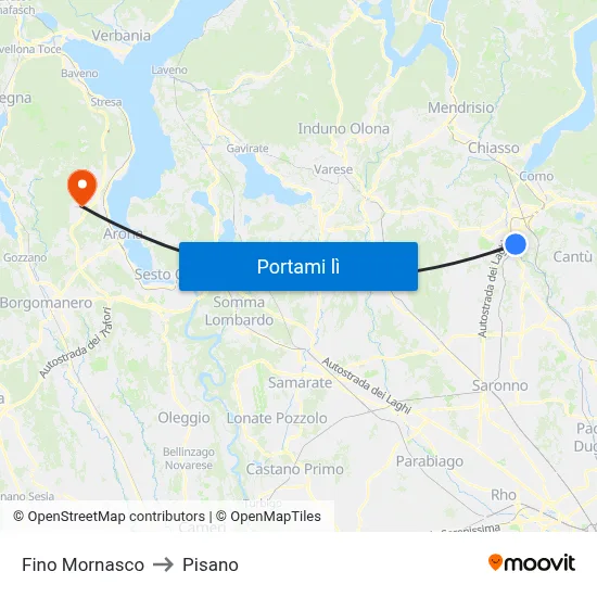 Fino Mornasco to Pisano map