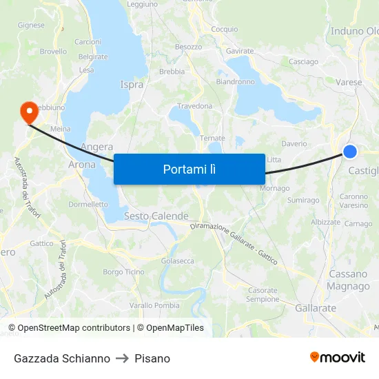 Gazzada Schianno to Pisano map