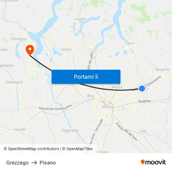 Grezzago to Pisano map