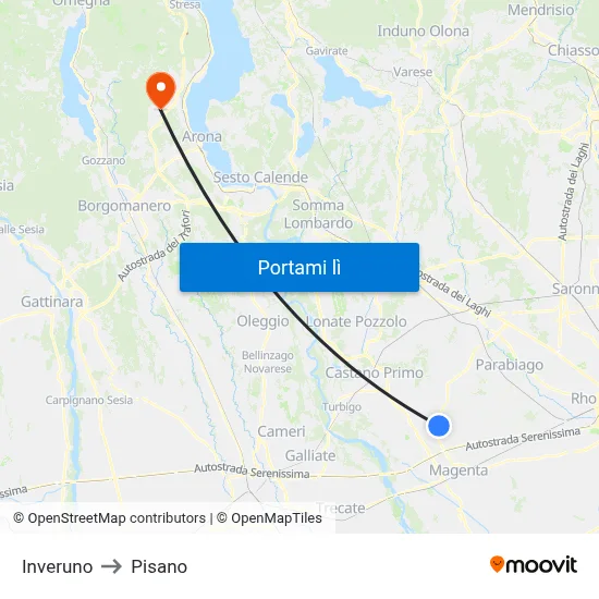 Inveruno to Pisano map