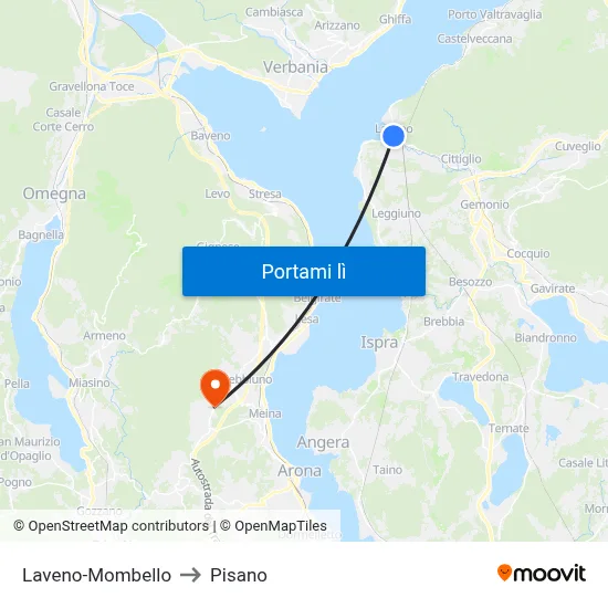 Laveno-Mombello to Pisano map