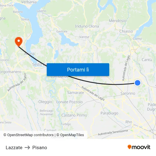 Lazzate to Pisano map