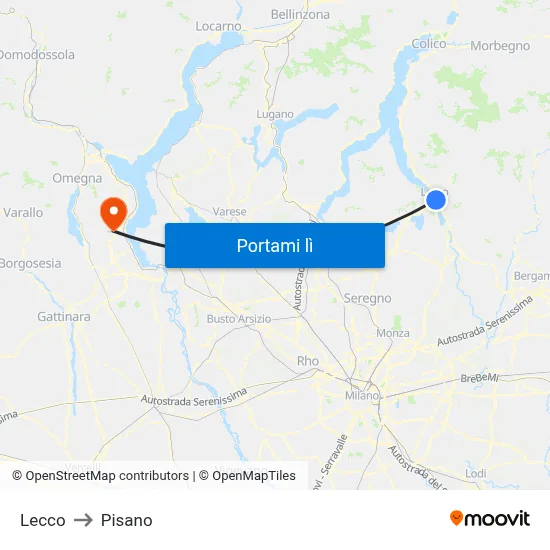 Lecco to Pisano map