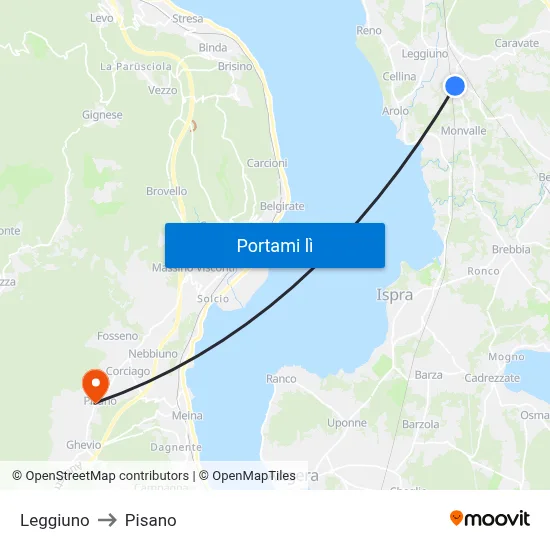 Leggiuno to Pisano map