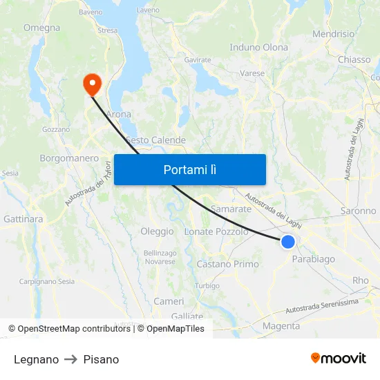 Legnano to Pisano map