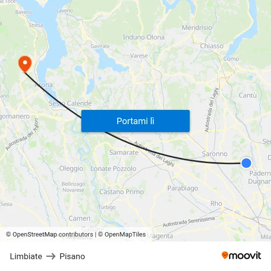 Limbiate to Pisano map