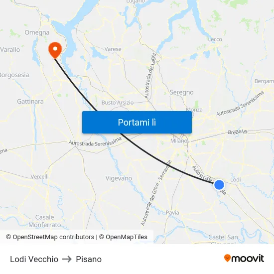Lodi Vecchio to Pisano map