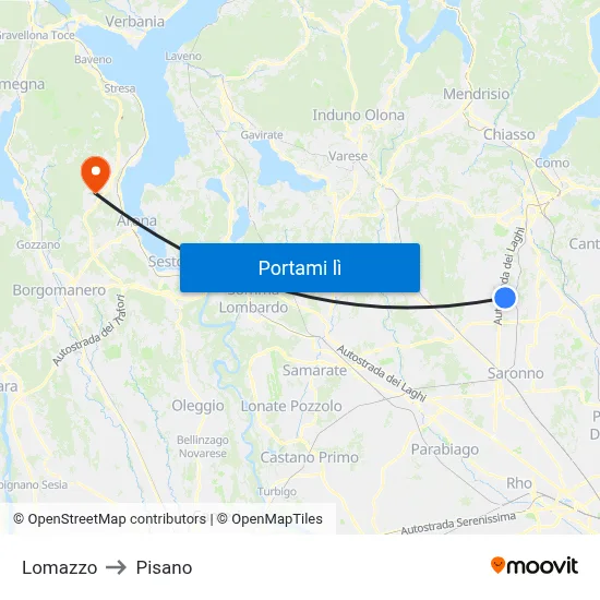 Lomazzo to Pisano map