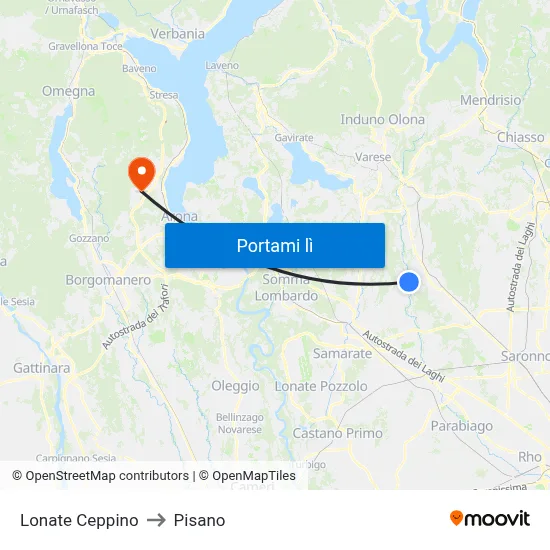 Lonate Ceppino to Pisano map