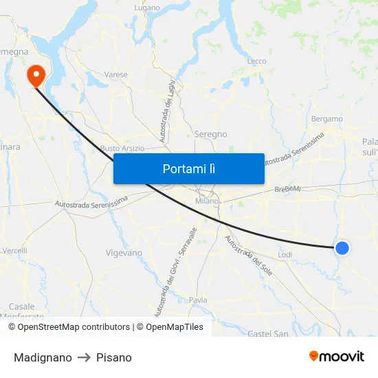 Madignano to Pisano map