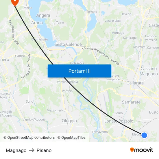Magnago to Pisano map