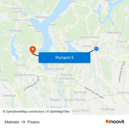Malnate to Pisano map