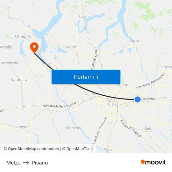 Melzo to Pisano map