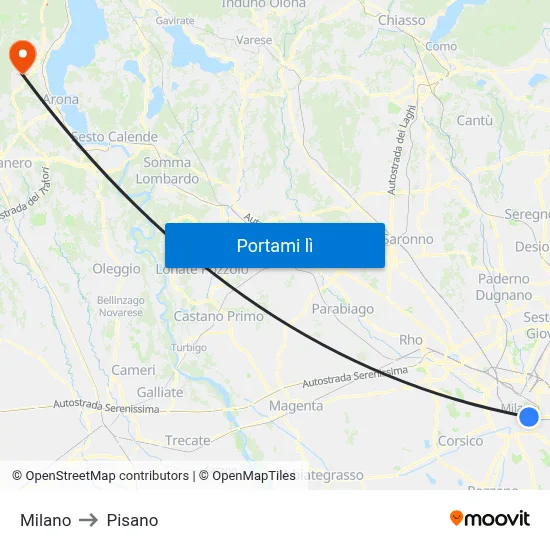 Milano to Pisano map