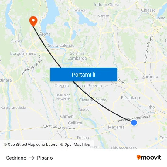Sedriano to Pisano map