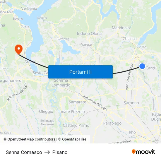 Senna Comasco to Pisano map