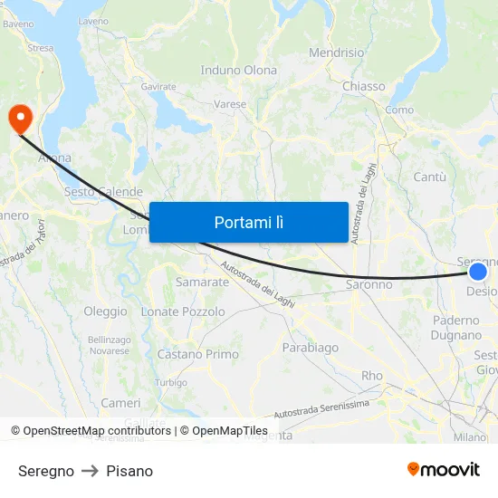 Seregno to Pisano map