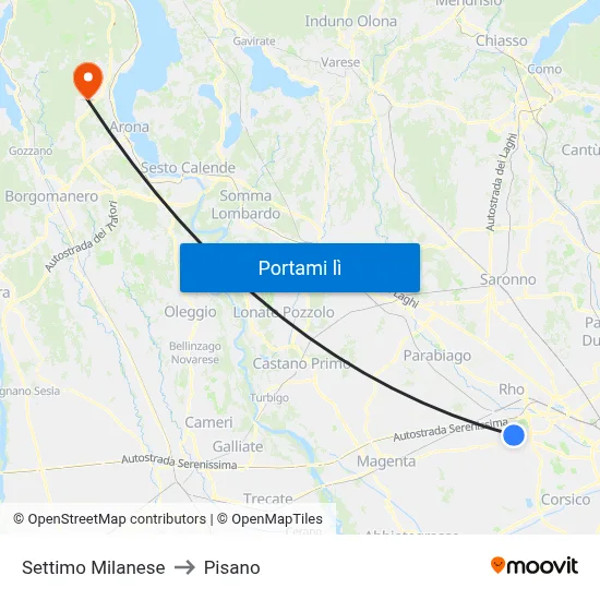 Settimo Milanese to Pisano map