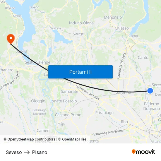 Seveso to Pisano map