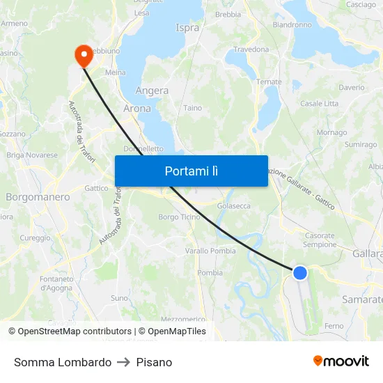 Somma Lombardo to Pisano map