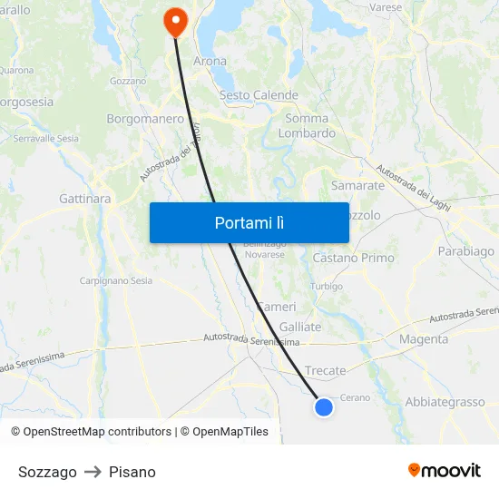 Sozzago to Pisano map