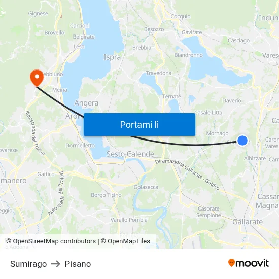 Sumirago to Pisano map