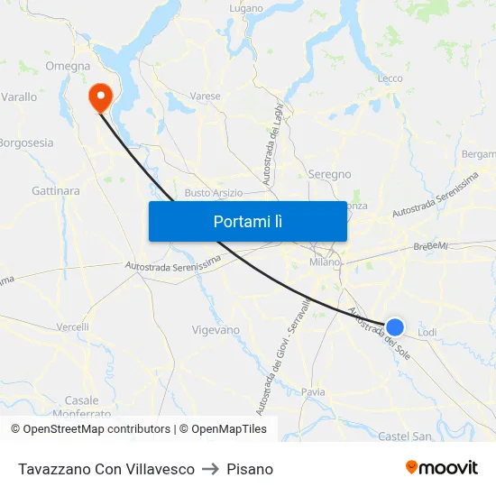 Tavazzano Con Villavesco to Pisano map
