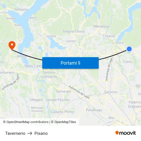 Tavernerio to Pisano map