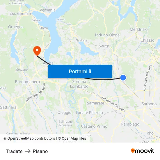 Tradate to Pisano map