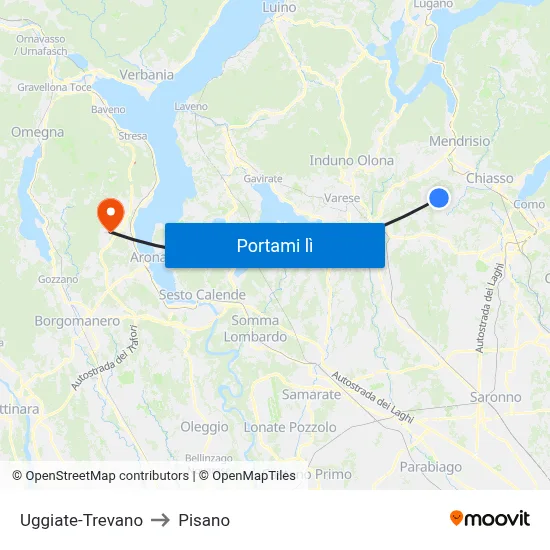 Uggiate-Trevano to Pisano map