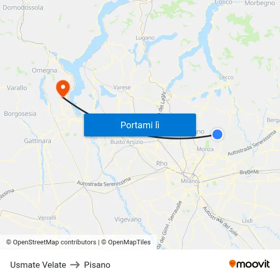 Usmate Velate to Pisano map