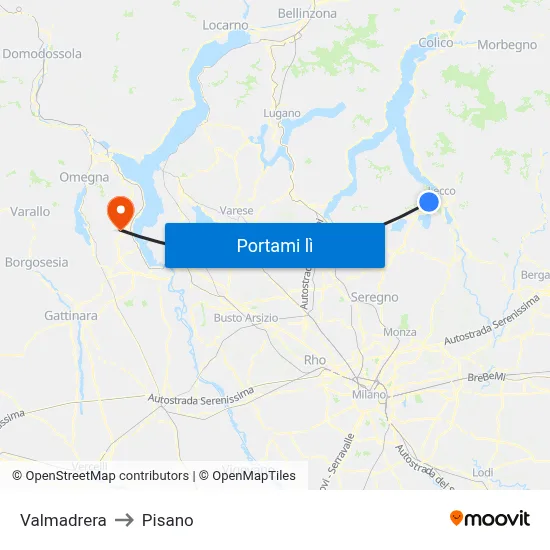 Valmadrera to Pisano map