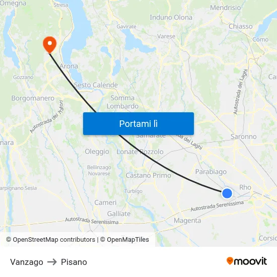 Vanzago to Pisano map