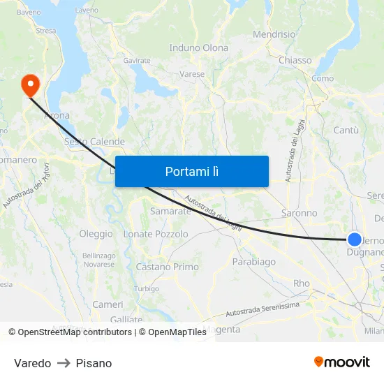 Varedo to Pisano map