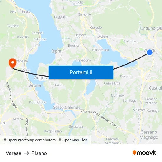 Varese to Pisano map