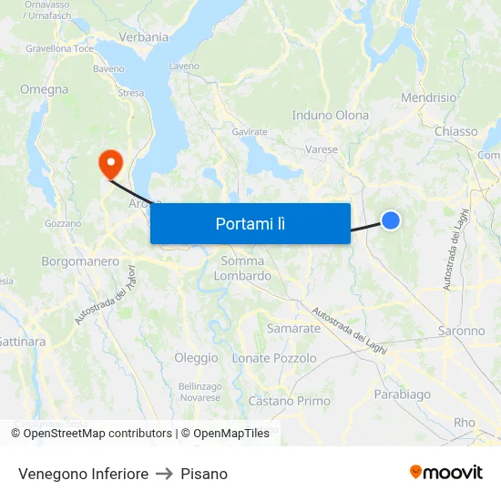 Venegono Inferiore to Pisano map