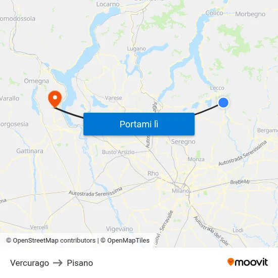 Vercurago to Pisano map