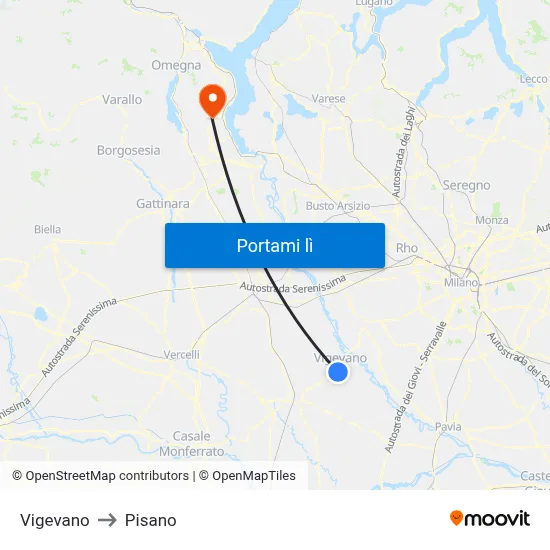 Vigevano to Pisano map