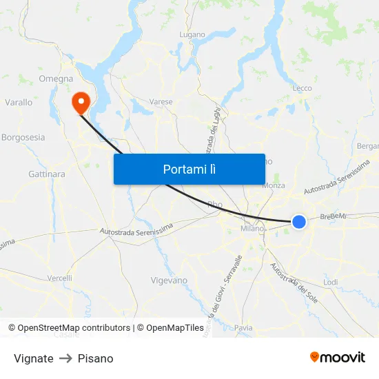 Vignate to Pisano map