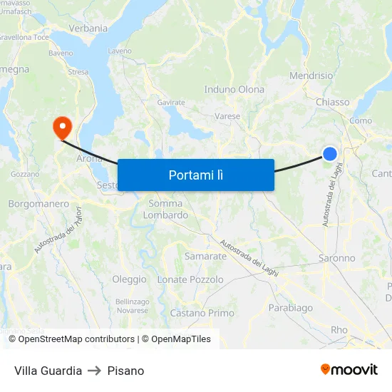 Villa Guardia to Pisano map