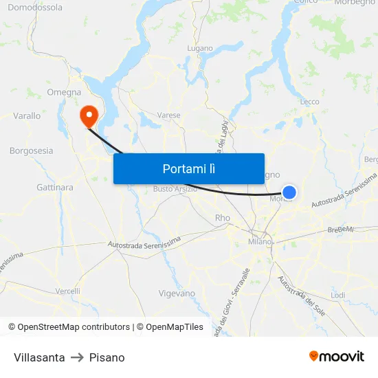 Villasanta to Pisano map