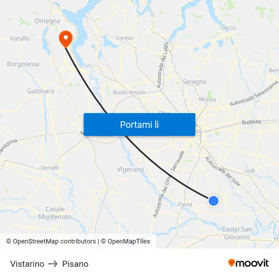Vistarino to Pisano map