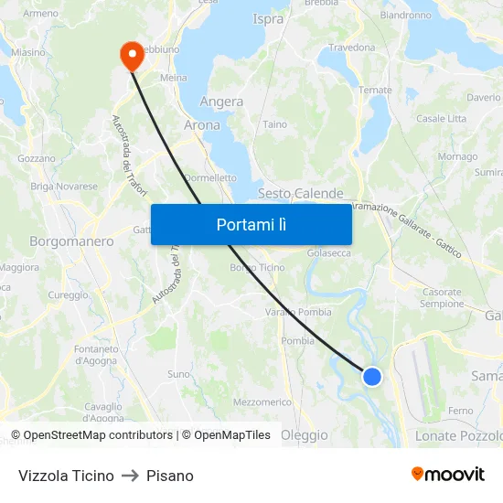 Vizzola Ticino to Pisano map