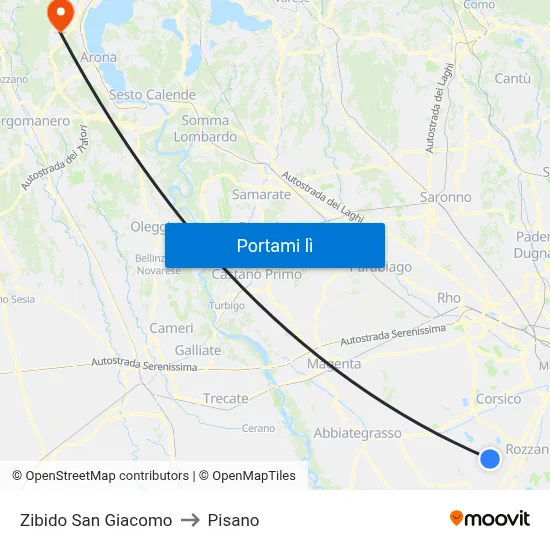 Zibido San Giacomo to Pisano map