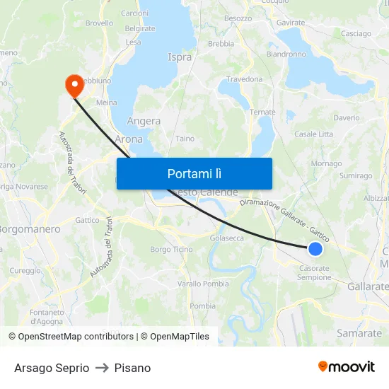 Arsago Seprio to Pisano map