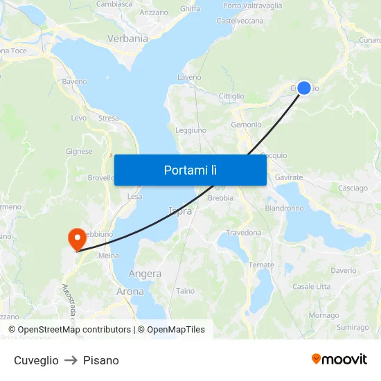 Cuveglio to Pisano map