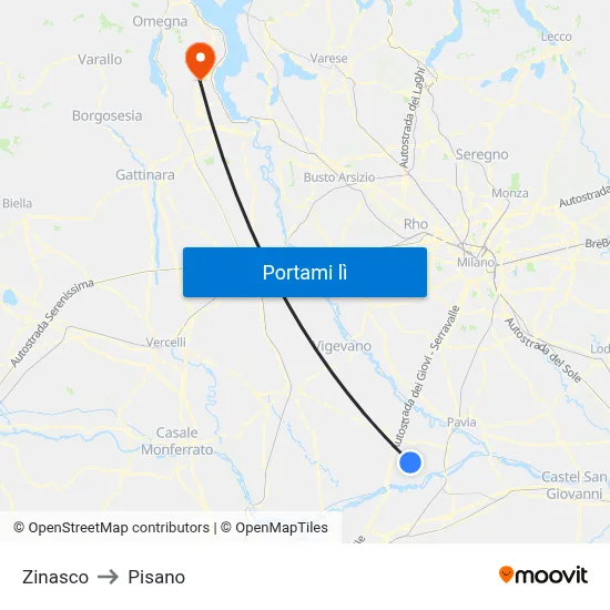 Zinasco to Pisano map